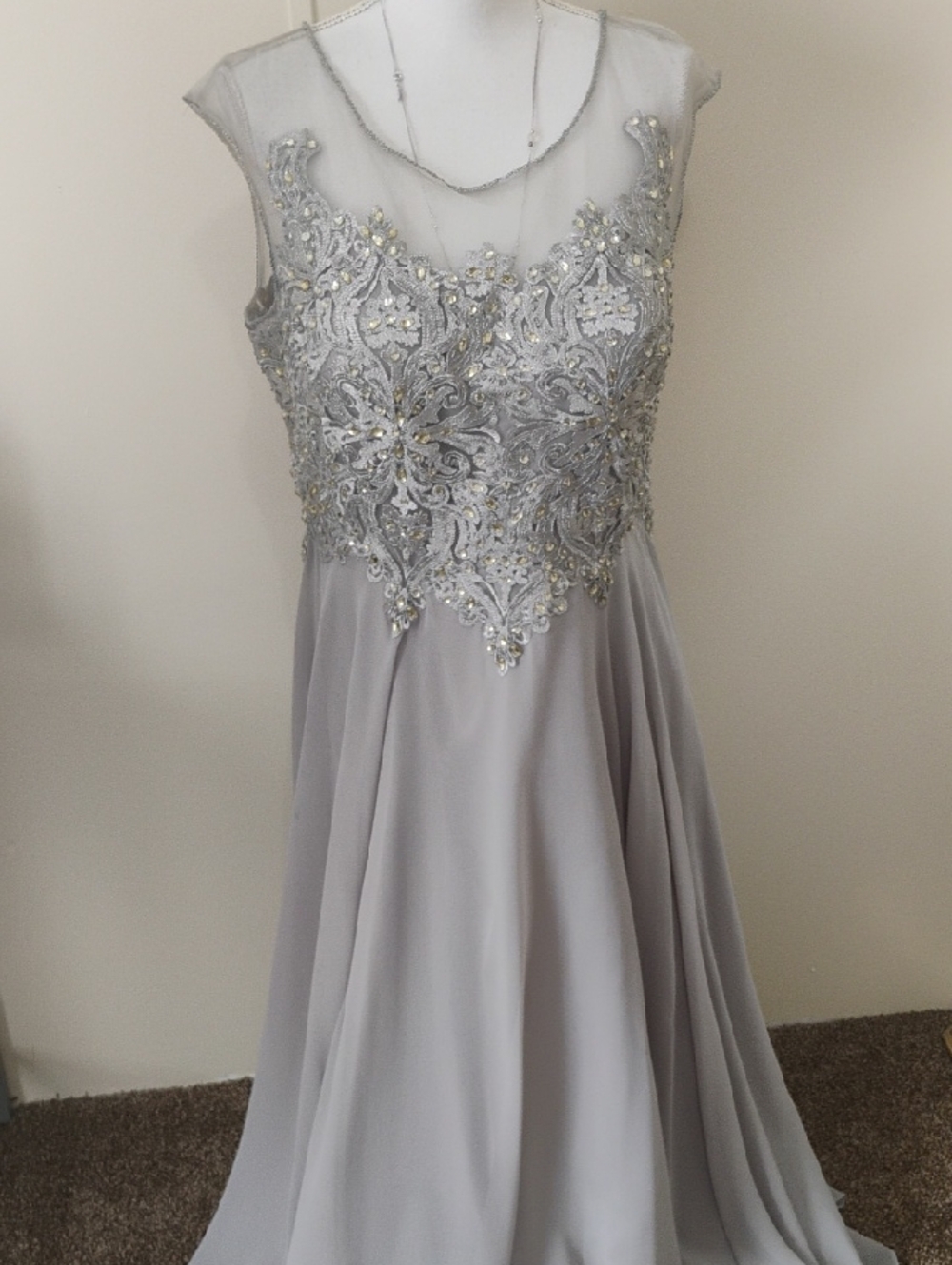 Marsoni Silver Embellished Mother Of The Bride Maxi Dress
